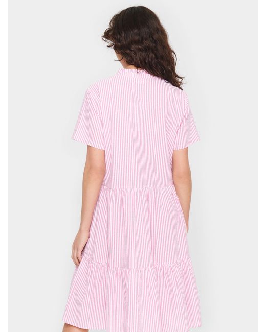 Saint Tropez Pink Elmiko Striped Cotton Tiered Dress