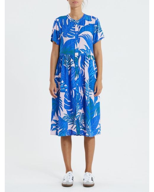 Lolly's Laundry Aliya Palm Print Midi Shirt Dress in Blue | Lyst UK