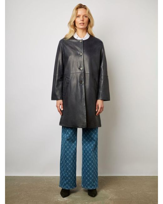 Gerard Darel Blue Jemima Long Leather Coat