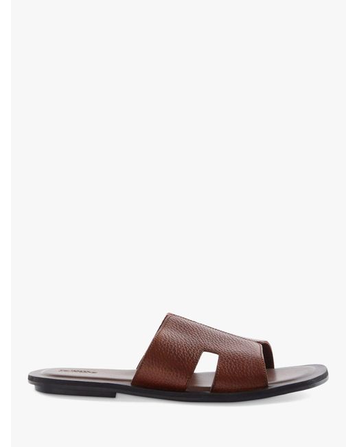 Dune Brown Initially Leather Flat Sandals for men
