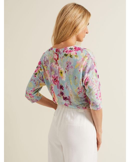 Phase Eight Natural Flossie Floral Print Linen Top