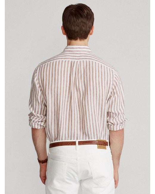 Ralph Lauren Natural Stripe Linen Long Sleeve Shirt for men
