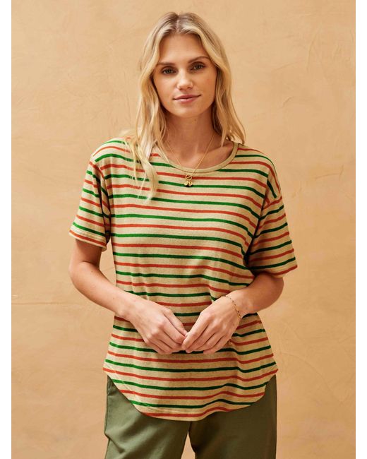 Brora Natural Cotton Linen Blend Striped T-shirt