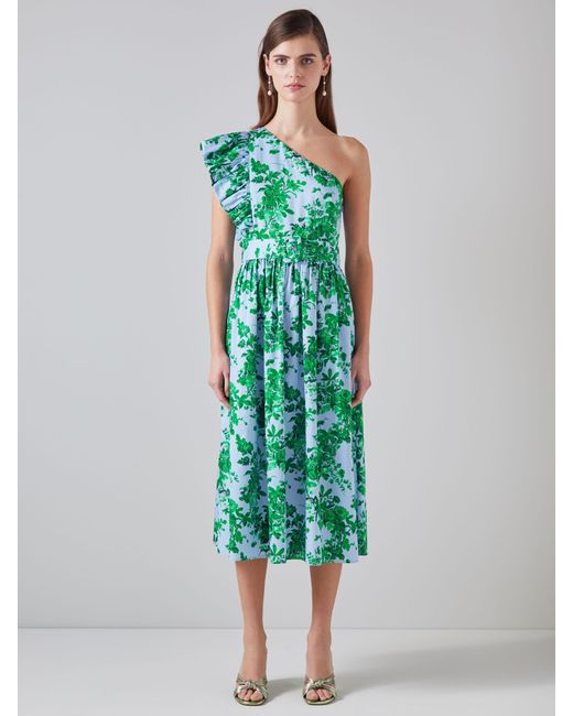 L.K.Bennett Green Maud Organic Cotton Floral Midi Dress