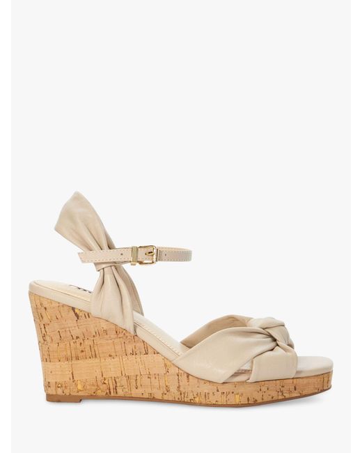 Dune Natural Kaino Leather Knotted Wedge Sandals