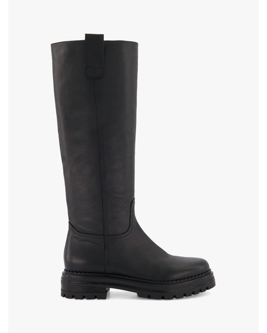 Dune Black Tristina Chunky Sole Leather Knee Boots