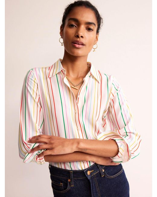 Boden Natural Sienna Multicolour Stripe Silk Shirt