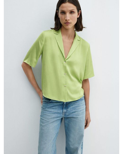 Mango Green Short Sleeve Satin Shirt