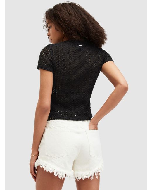 AllSaints Black Karma Stevie Crochet Style T-shirt