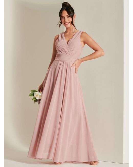 Jolie Moi Pink Wrap Front Chiffon Maxi Dress