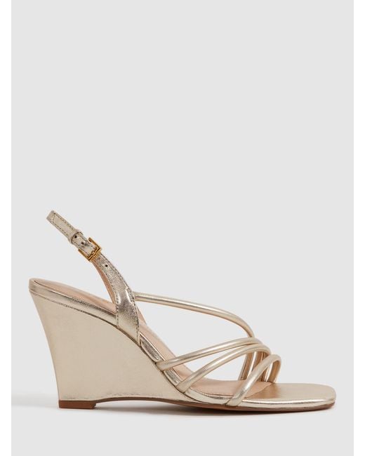 Reiss Natural Anya Strappy Leather Wedge Sandals