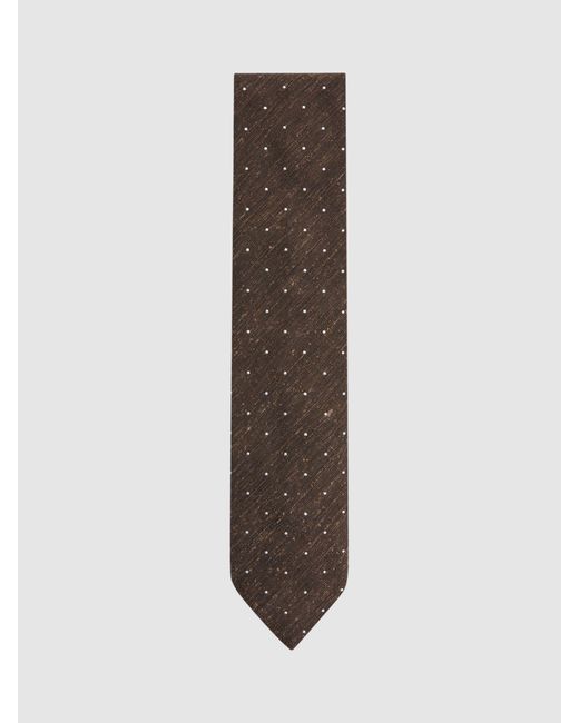 Reiss Brown Lorenzo Pin Dot Textured Silk Blend Tie for men