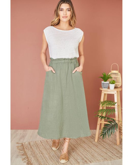 Yumi' Green Italian Linen Skirt