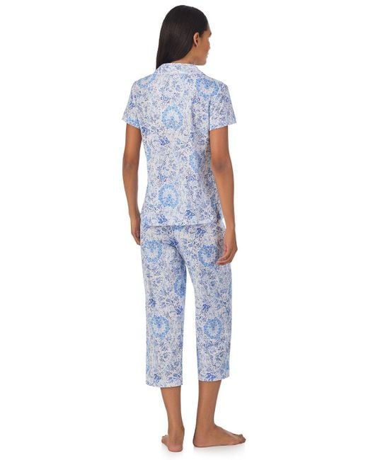 Ralph Lauren Blue Lauren Floral Print Short Sleeve Capri Pyjamas