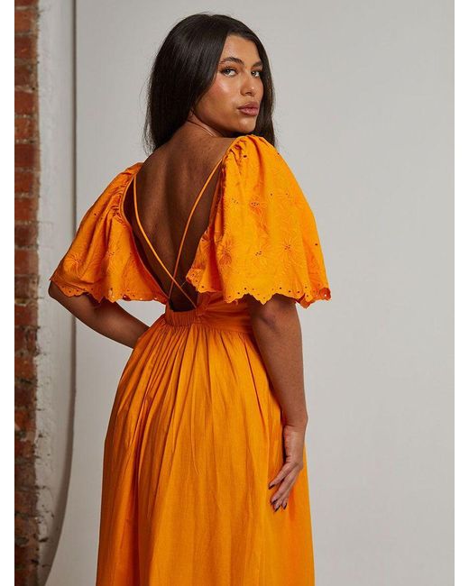 Chi Chi London Orange Broderie Maxi Dress