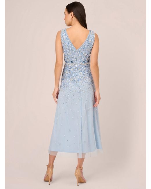 Adrianna Papell Blue Beaded Mesh Dress