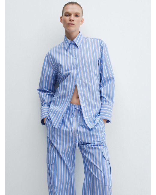 Mango Blue Seoul Stripe Cotton Shirt