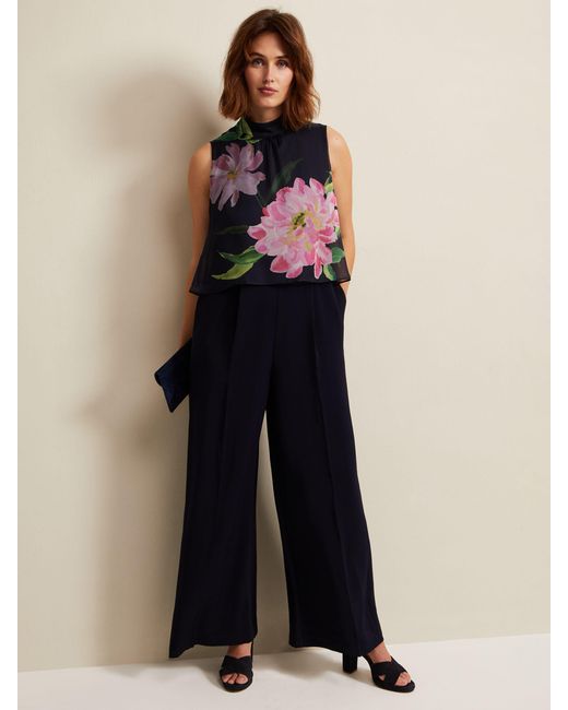 Phase Eight Blue Agnes Floral Overlay Jumpsuit
