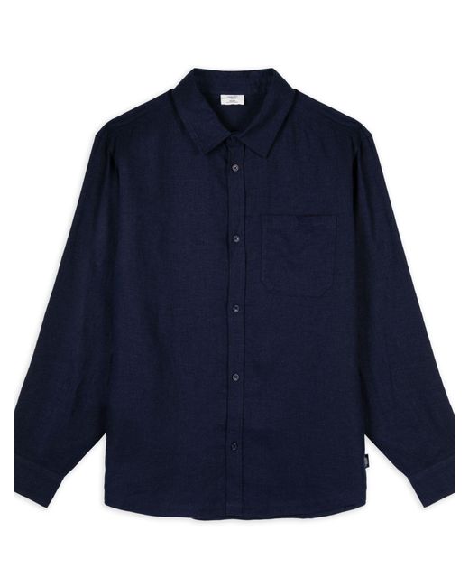 Chelsea Peers Blue Linen Blend Long Sleeve Shirt for men