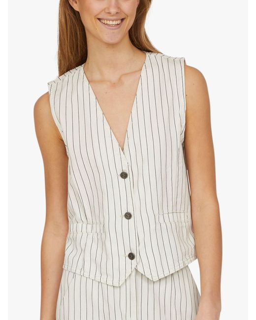 Sisters Point White Onea Striped Slim Fit Vest