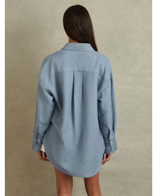 Reiss Blue Sian Relaxed Linen Blend Shirt