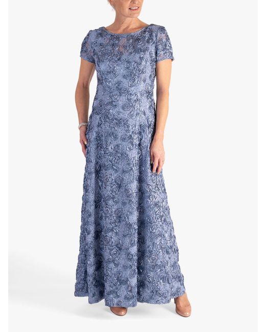 Chesca Blue Rosette Detail Lace Maxi Dress