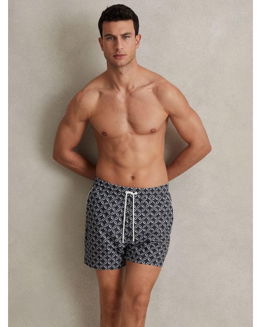 Reiss Gray Fraser Abstract Print Swim Shorts for men