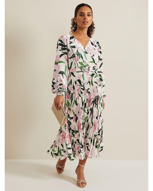Phase Eight Natural Petite Penny Floral Pleated Midi Dress