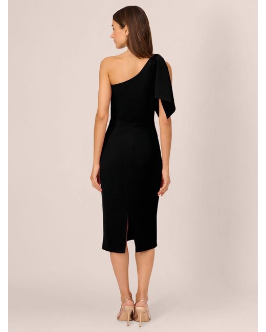 Adrianna Papell Black One Shoulder Bow Midi Dress