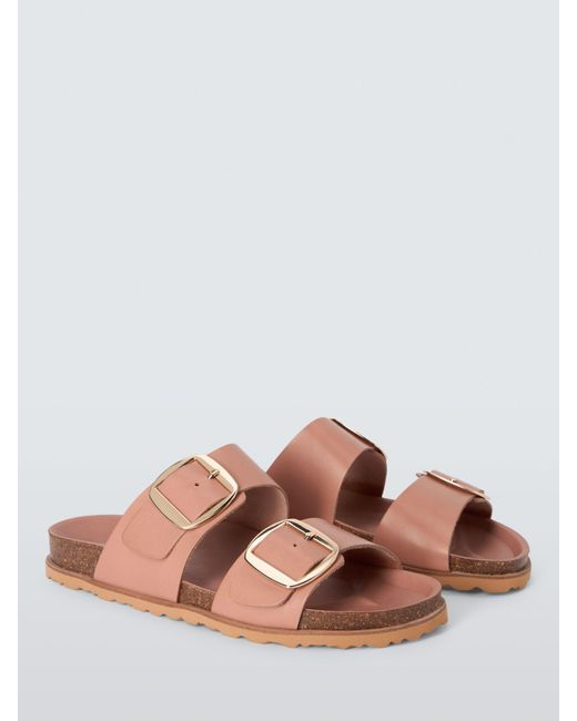 John Lewis Pink Lagos Leather Double Buckle Footbed Sandals