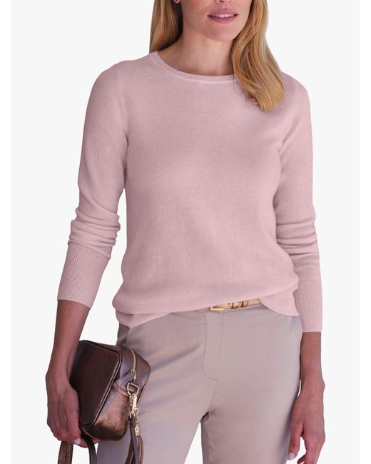 Pure Collection Pink Crew Neck Cashmere Jumper