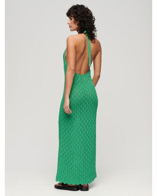 Superdry Green Crochet Halterneck Maxi Dress