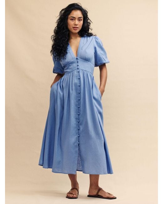 Nobody's Child Blue Starlight Puff Sleeve Midaxi Dress