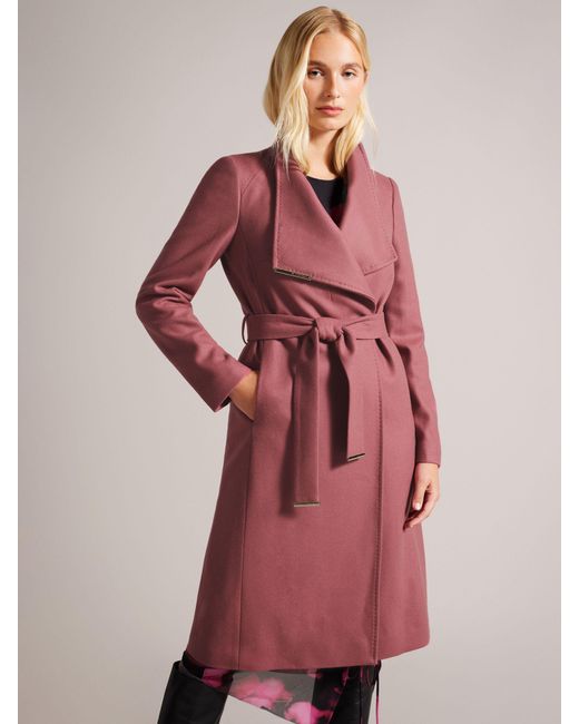 Ted Baker Pink Rose Mid Length Wool Blend Wrap Coat