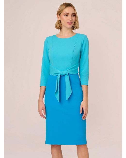 Adrianna Papell Blue Colourblock Tie Front Midi Dress