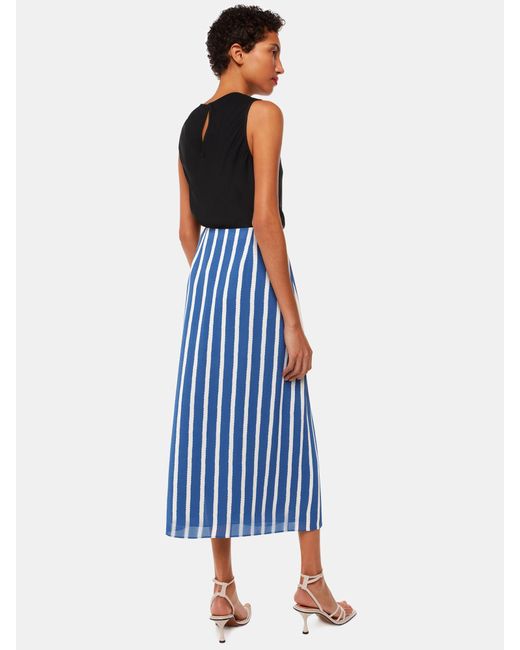 Whistles Blue Crinkle Stripe Midi Skirt