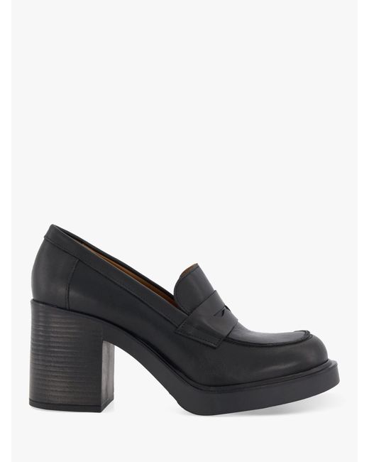 Dune Black Govern Leather Heeled Loafers
