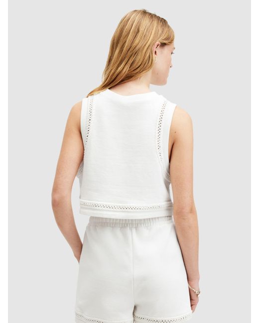 AllSaints White Ewelina Lila Crochet Insert Cropped Top