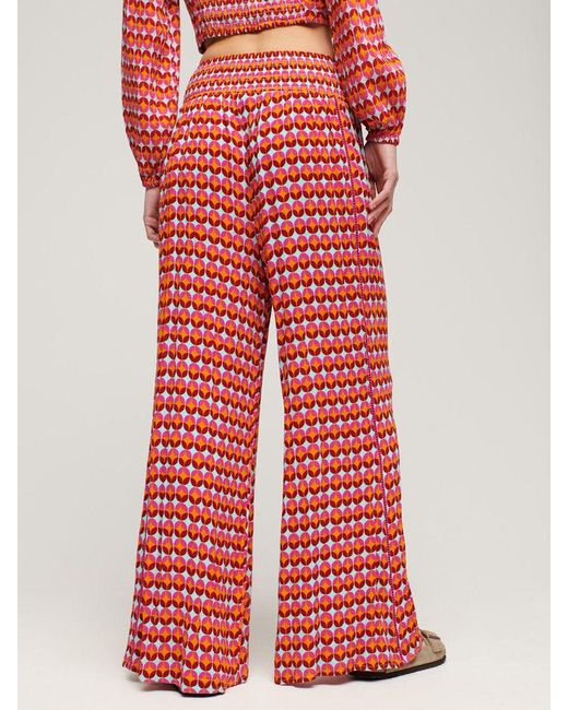 Superdry Red Geometric Print Wide Leg Trousers