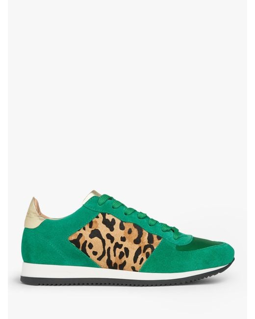 L.K.Bennett Green Ricky Leopard-print Suede And Calf-hair Trainers