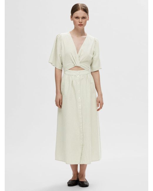 SELECTED White Vittoria Stripe Organic Cotton Midi Dress
