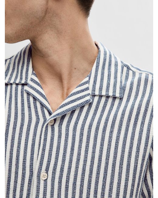 SELECTED Gray Stripe Short Sleeve Shirt for men