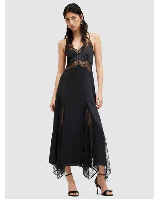 AllSaints Black Jasmine Silk Blend Midi Dress