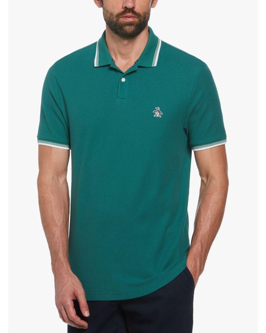Original Penguin Green Short Sleeve Tipped Pique Polo Shirt for men