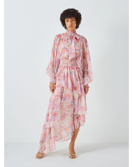 Elliatt Pink Inseparable Floral Print Billow Sleeves Ruffle Maxi Dress