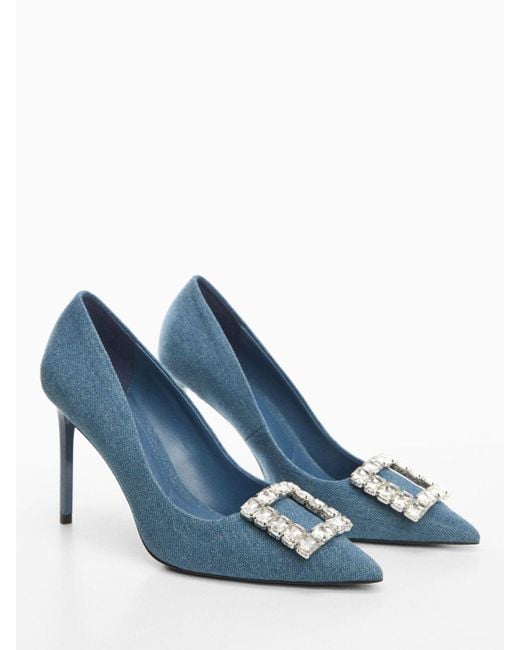 Mango Blue Lour Embellished High Heel Denim Court Shoes