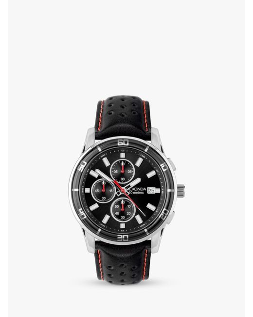 Sekonda Black 30206 Midnight Chronograph Leather Strap Watch for men