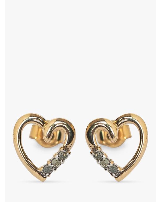 L & T Heirlooms Metallic Second Hand 9ct Yellow Gold Diamond Heart Stud Earrings