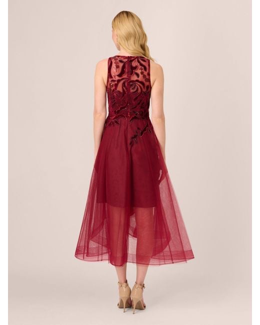 Adrianna Papell Red Halter Velvet Tulle Dress