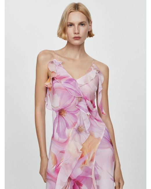 Mango Pink Azalea Ruffled Floral Print Maxi Dress